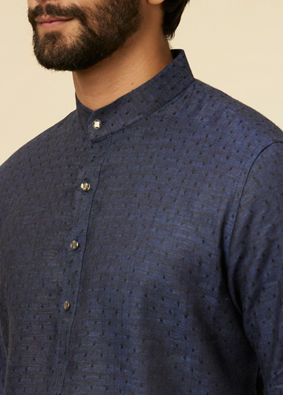 alt message - Manyavar Men Dark Blue Self Patterned Kurta image number 1